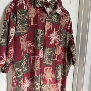 Island Republic Maroon Palm-Print Short Sleeve Button-Down Shirt
